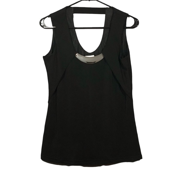 Cato vneck blouse tank top women size s black metal silver highlight sleeveless - Picture 1 of 6